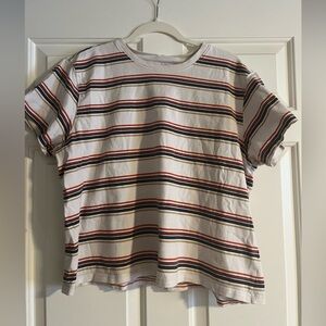 L.L. Bean Striped Short Sleeve Tee - White with Multicolor Stripes